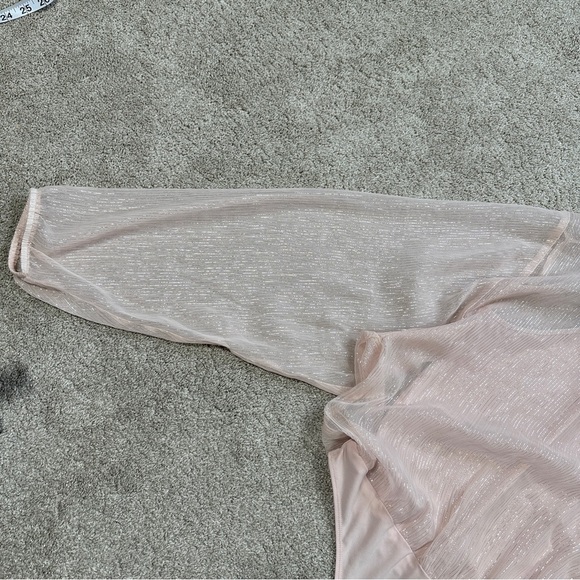 NWT Express Women’s Light Pink Metallic Chiffon Overlay Bodysuit Longsleeve XL - Picture 7 of 13